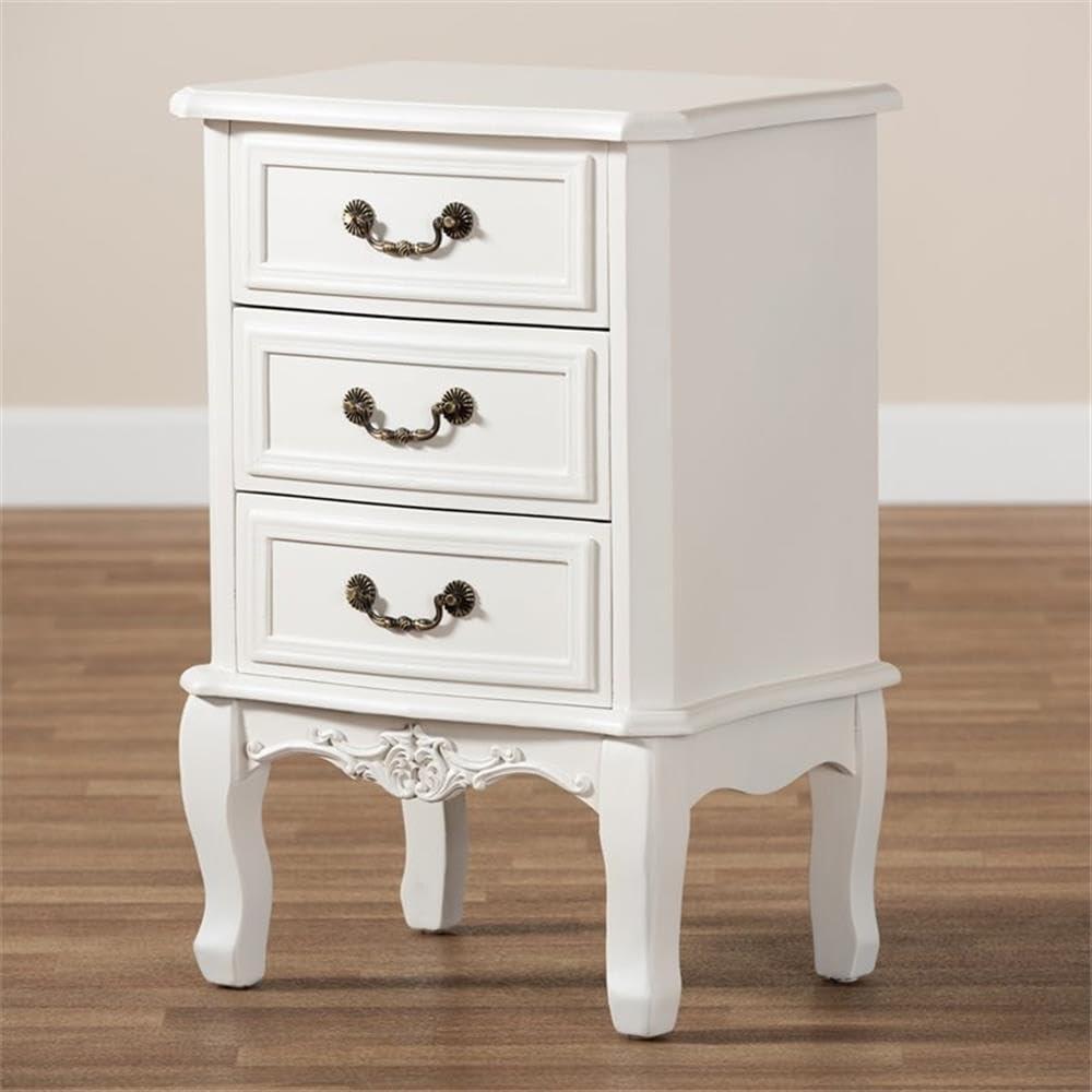 Gabrielle Traditional French Country Provincial White-Finished 3-Drawer Wood Nightstand