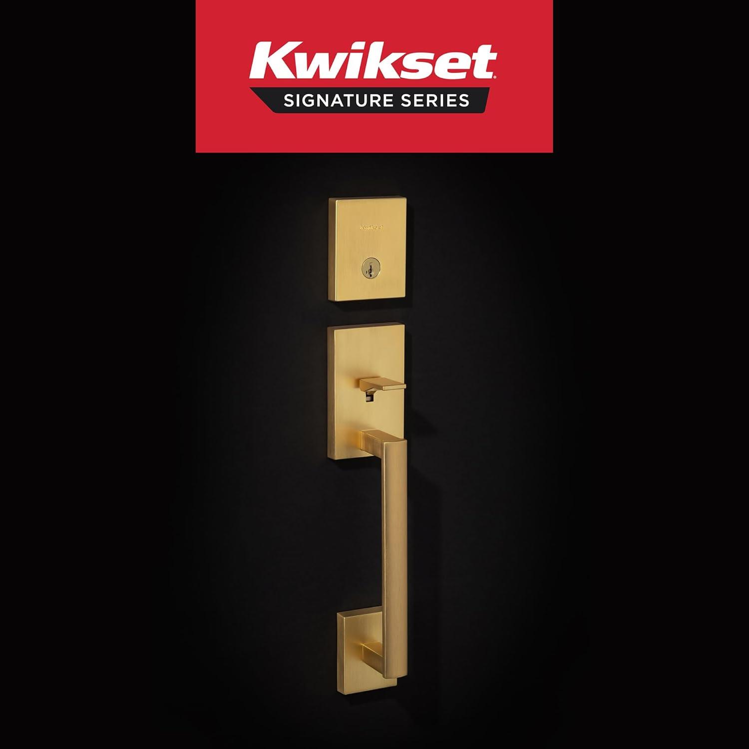 Satin Brass Modern Entry Handleset with Deadbolt