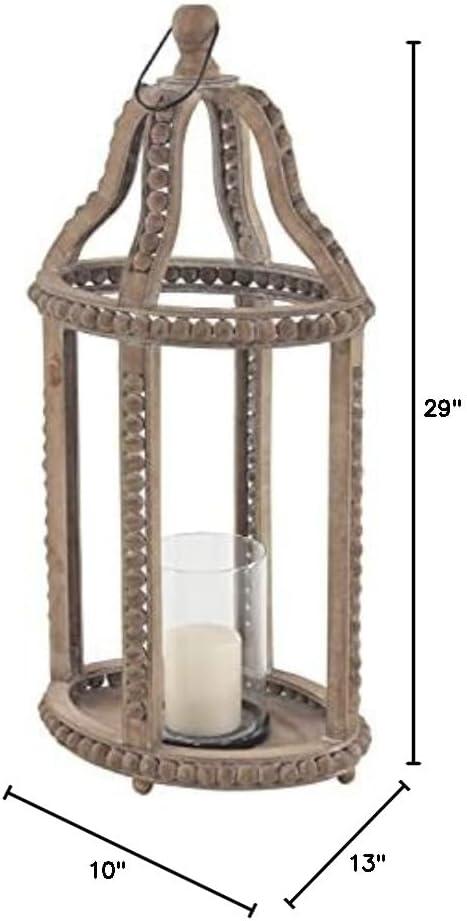 Olivia & May 29" x 13" Rustic Glass/Wood Cage Style Candle Holder Brown: Traditional Wooden Lantern, Tabletop Centerpiece