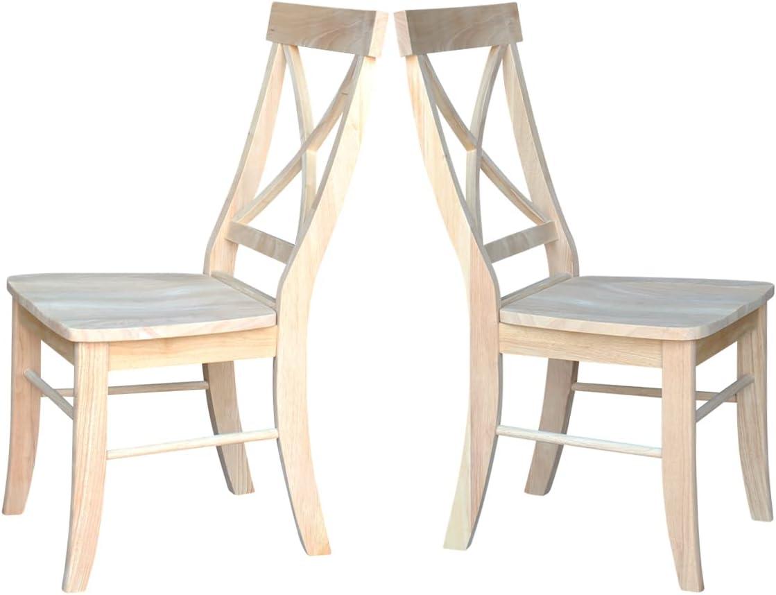 Set of 2 X Back Chairs with Solid Wood Seat Unfinished - International Concepts: Parawood, Kitchen Furniture