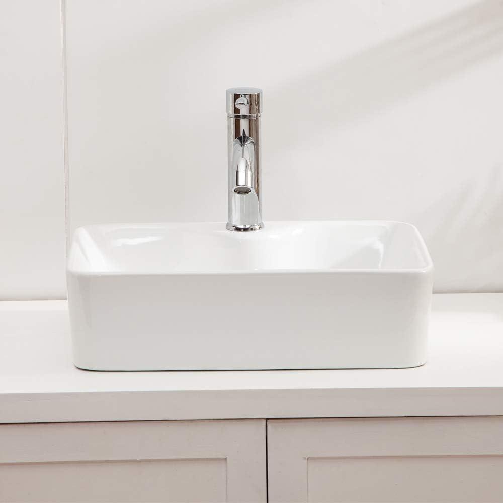 19" White Ceramic Rectangular Above-Counter Vessel Sink