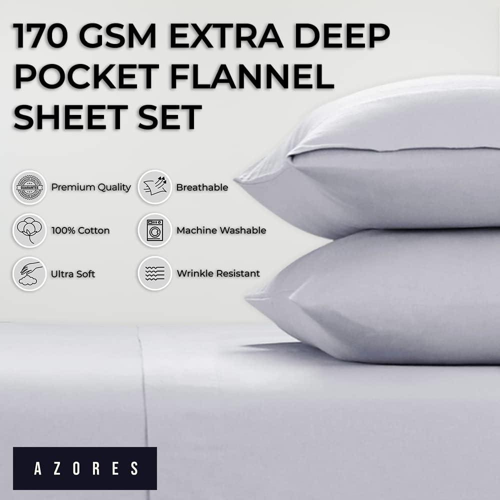 170 GSM Extra Deep Pocket Flannel Sheet Set - Azores Home