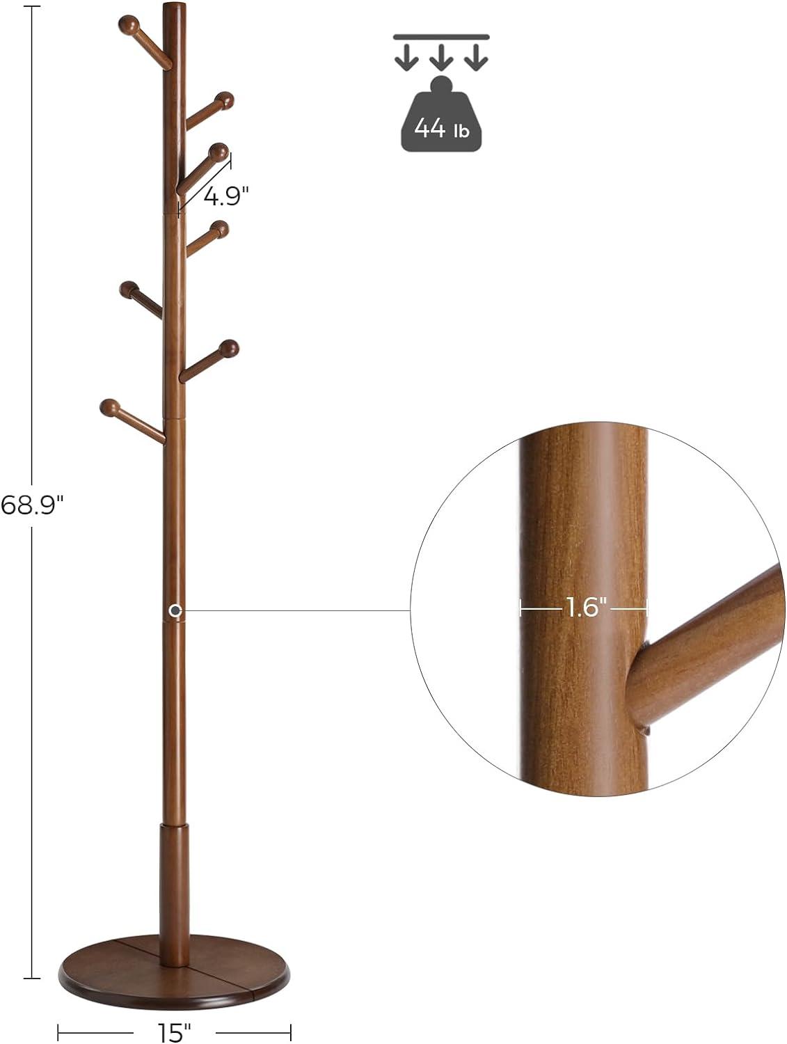 Coat Rack with 7 Rounded Hooks, Hall Tree, Coat Stand Dark Walnut