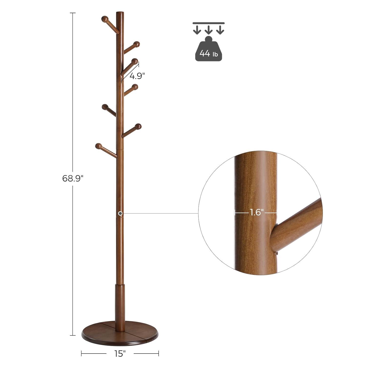 Coat Rack with 7 Rounded Hooks, Hall Tree, Coat Stand Dark Walnut
