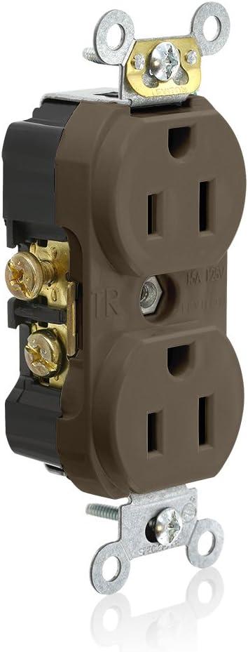 Leviton TCR15 Side Wired Commercial Spec Grade Tamper Resistant Duplex Receptacle, 15-Amp, 125-volt, Brown