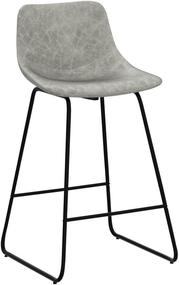 Gray Faux Leather 24'' Modern Bar Stools with Metal Legs, Set of 3