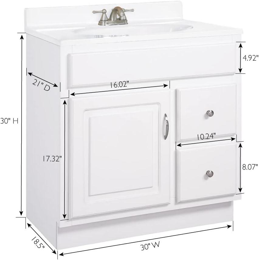 Design House Concord Bathroom Vanity Without Top in White, Unassembled, 30-inch