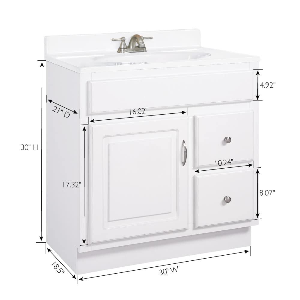 Design House Concord Bathroom Vanity Without Top in White, Unassembled, 30-inch