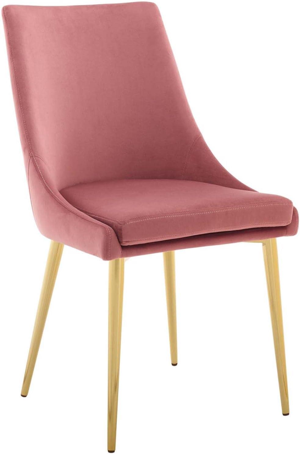 Dusty Rose Velvet Upholstered Dining Chair with Gold Metal Legs