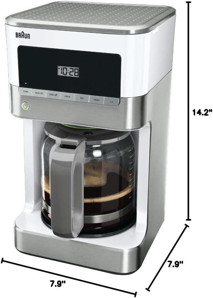 Braun BrewSense 12-cup Drip Coffee Maker - KF6050WH - Stainless Steel/White: Automatic Shut-Off, Glass Carafe, 1000W
