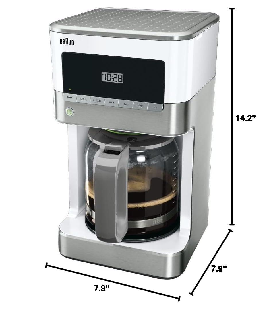 Braun BrewSense 12-cup Drip Coffee Maker - KF6050WH - Stainless Steel/White: Automatic Shut-Off, Glass Carafe, 1000W