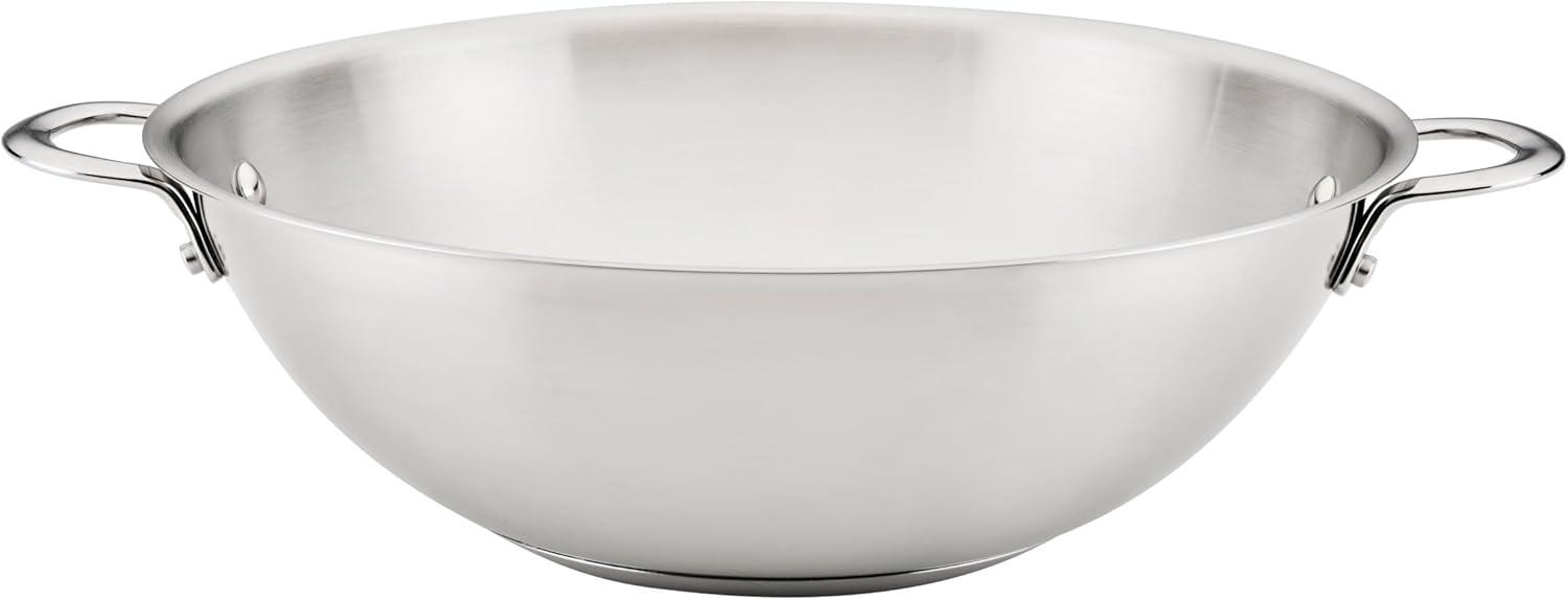 Rachael Ray Professional Stainless Steel Wok/Stir-Fry Pan, Compatible with All Cooktops, Induction Ready, Dishwasher and Metal Utensil Safe, 14 Inch - Stainless Steel