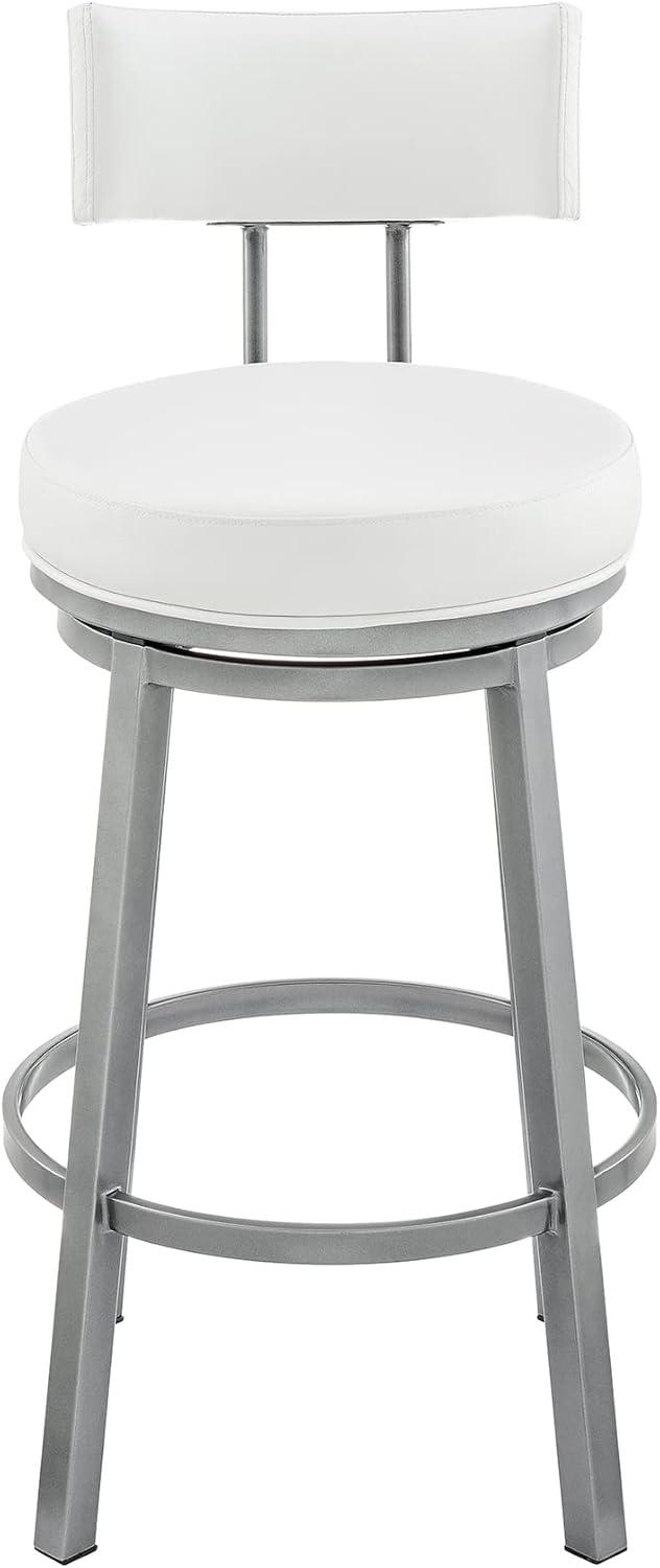 Armen Living Indoor Dalza Swivel Counter Stool in Black Finish with Gray Faux Leather