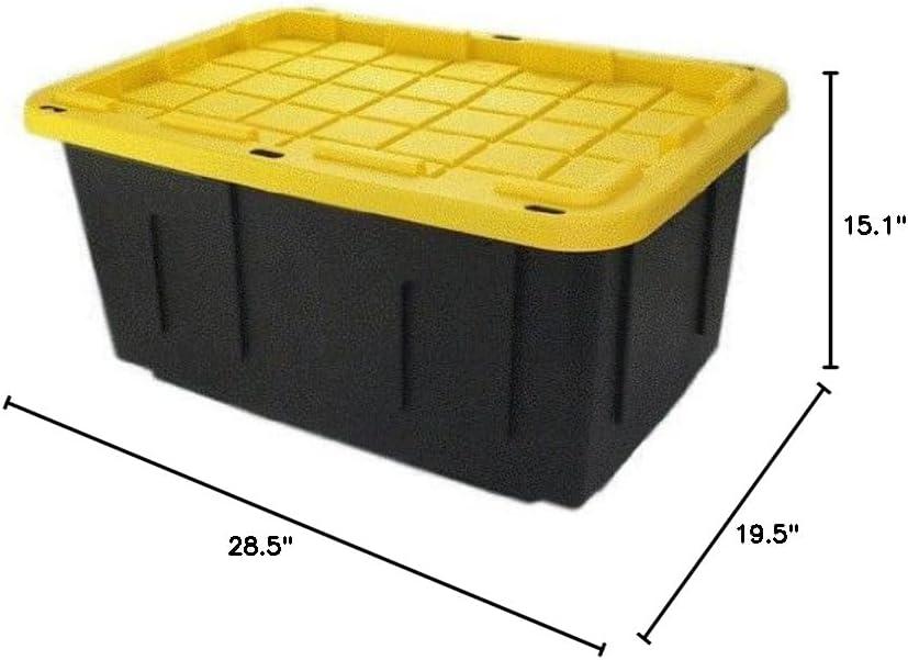 4 Pack 27 Gallon Stackable Storage Totes with Lids Black Yellow