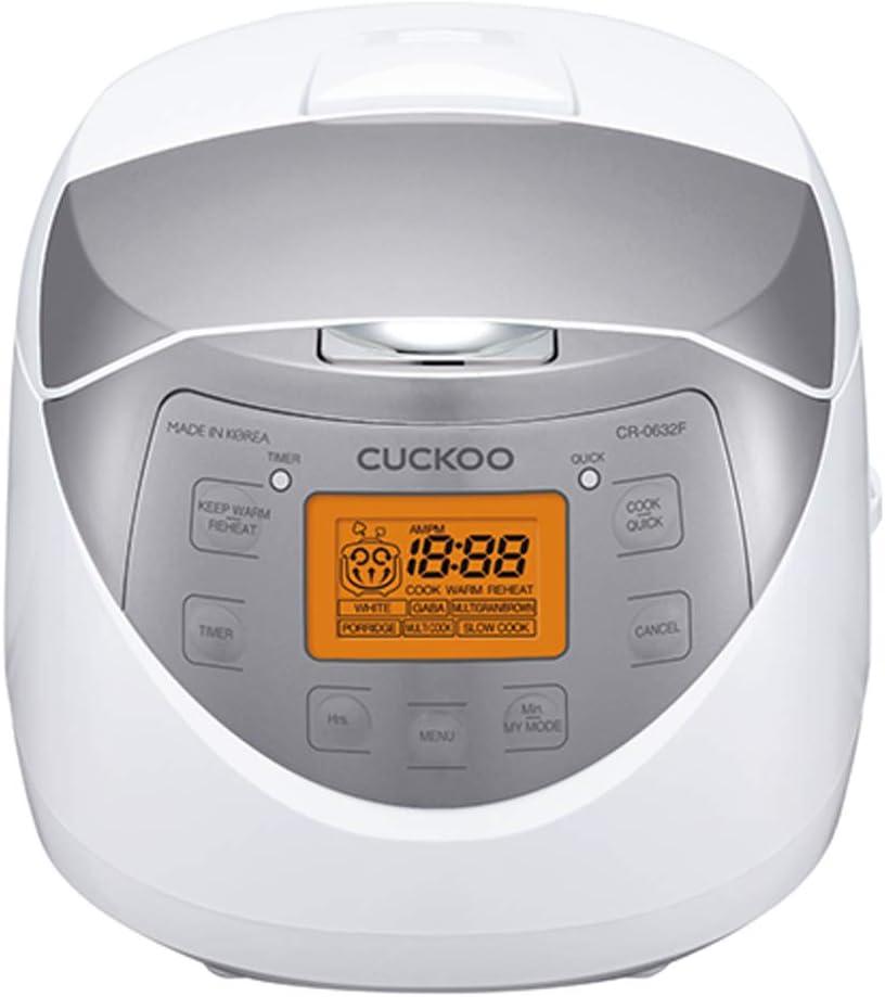 Cuckoo Electronics CUCKOO CR-0632F 6-Cup (Uncooked) / 12-Cup (Cooked) Micom Rice Cooker with Nonstick Inner Pot, 11 Menu Modes, LCD Display, Fuzzy Logic Tech, Auto Clean (White/Grey) Multifunctional Rice Maker and Warmer