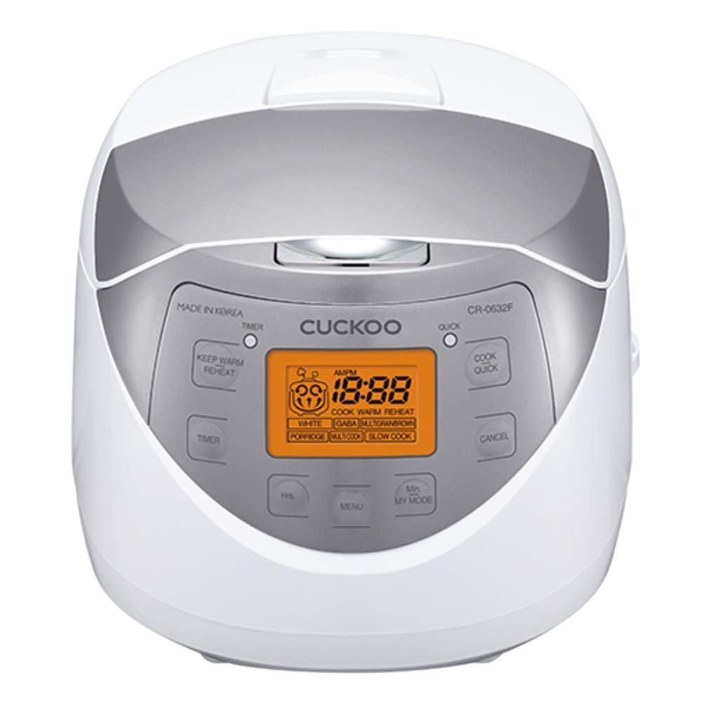 Cuckoo Electronics CUCKOO CR-0632F 6-Cup (Uncooked) / 12-Cup (Cooked) Micom Rice Cooker with Nonstick Inner Pot, 11 Menu Modes, LCD Display, Fuzzy Logic Tech, Auto Clean (White/Grey) Multifunctional Rice Maker and Warmer