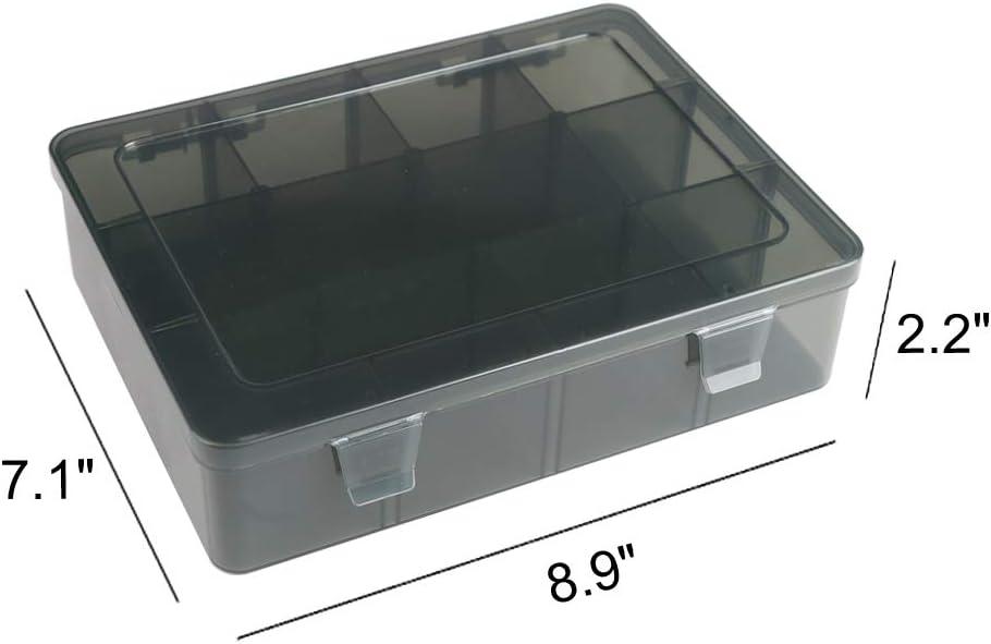 12-Grid Translucent Gray Plastic Craft Storage Box with Adjustable Dividers