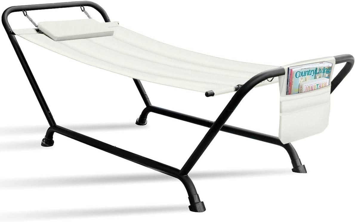Sorbus 1-Person Hanging Cozy Hammock Bed with Stand, Pillow and Storage Pockets in Beige