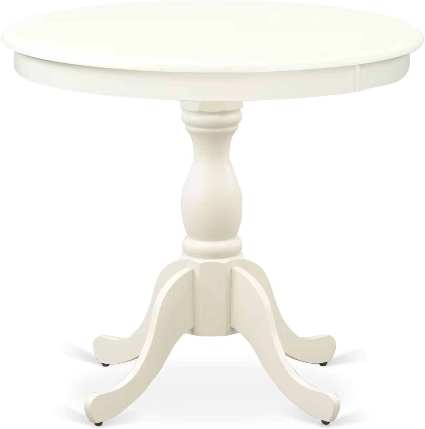 Linen White Round Dining Table Set with Tufted Chairs