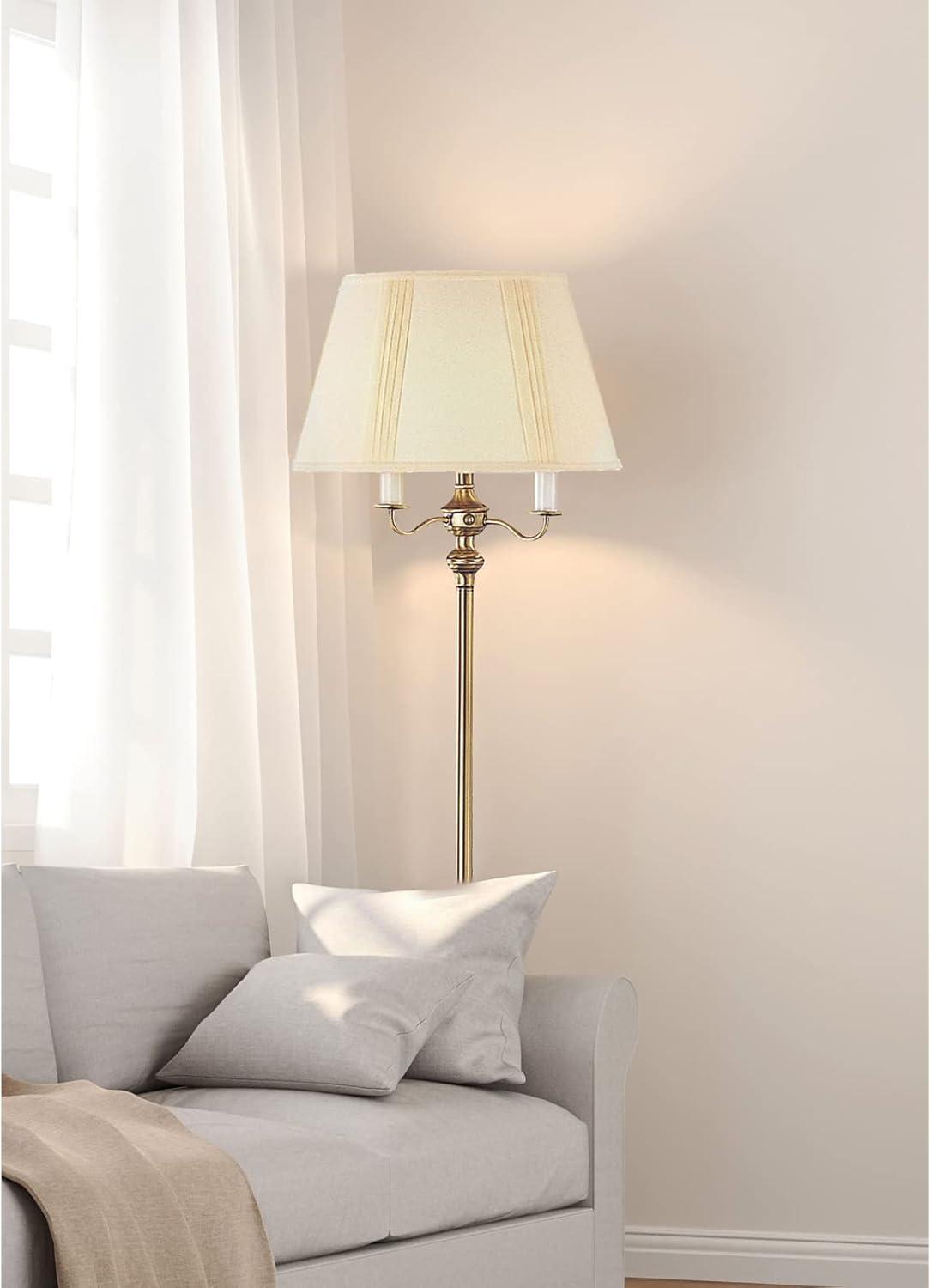 Elegant Candelabra-Inspired Antique Brass Floor Lamp with Cream Shade