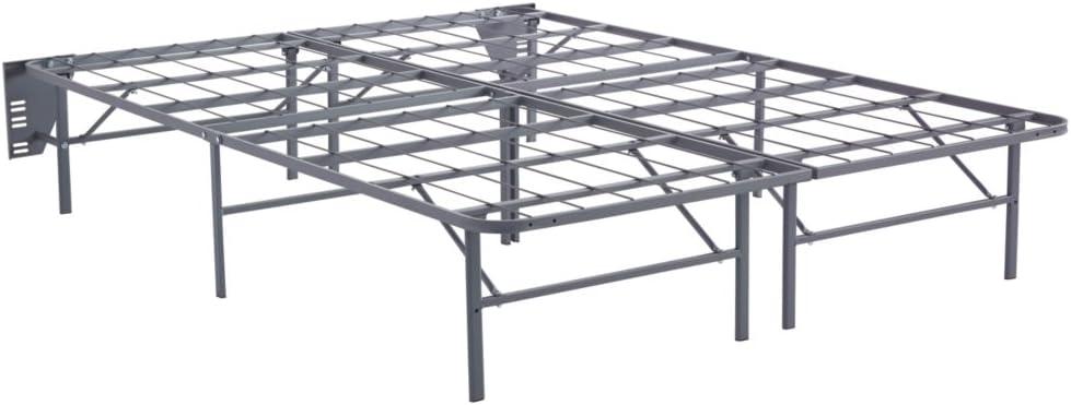 Gray Metal Queen Mattress Riser with Headboard Brackets