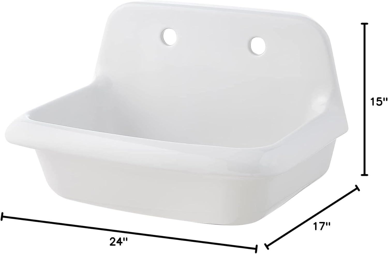 ELLAI 24-in Wall Mounted High Back Utility Sink White Ceramic Farmhouse Laundry Sink Bathroom Sink