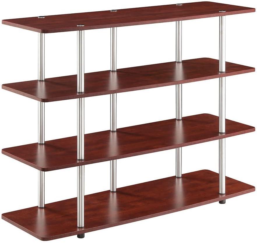 Cherry Woodgrain 48" 4-Tier TV Stand with Stainless Steel Poles