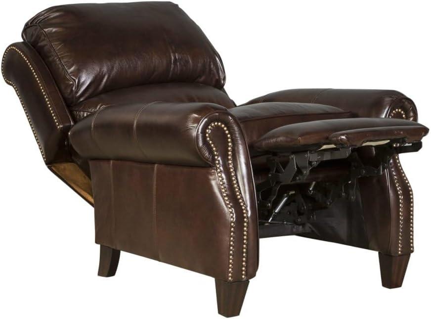 Contemporary Churchill Brown Leather Recliner with Espresso Wood Legs