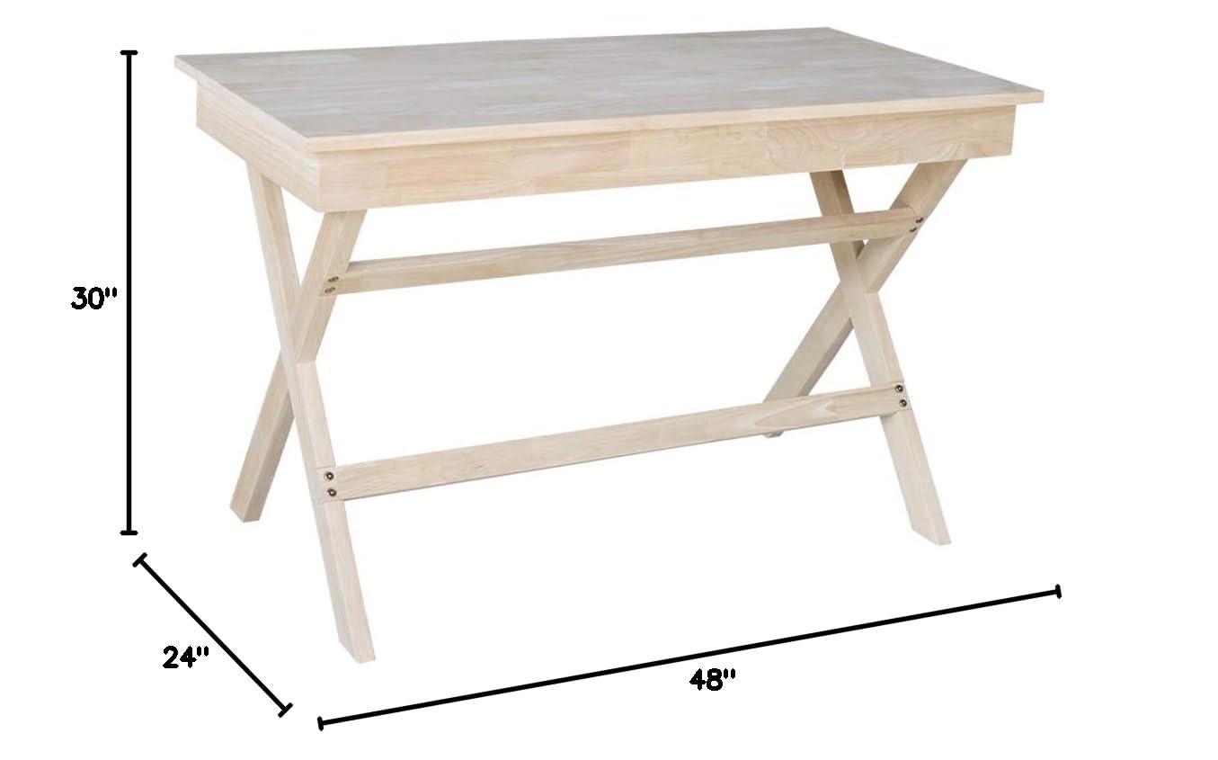 Cross Leg Desk Unfinished - International Concepts: Rubberwood Writing Desk with Drawer, Hardwood Frame