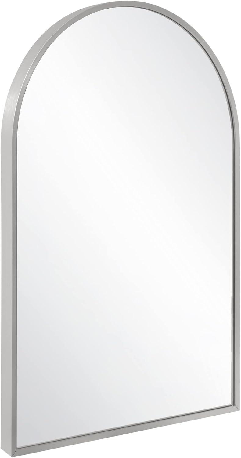 Maeve Arched Wall Accent Mirror – 36-Inch H X 24-Inch L, Modern Metal Framed – Living Room, Bedroom, Bathroom Vanity Mirror – Silver – Design House, 596726-SLV
