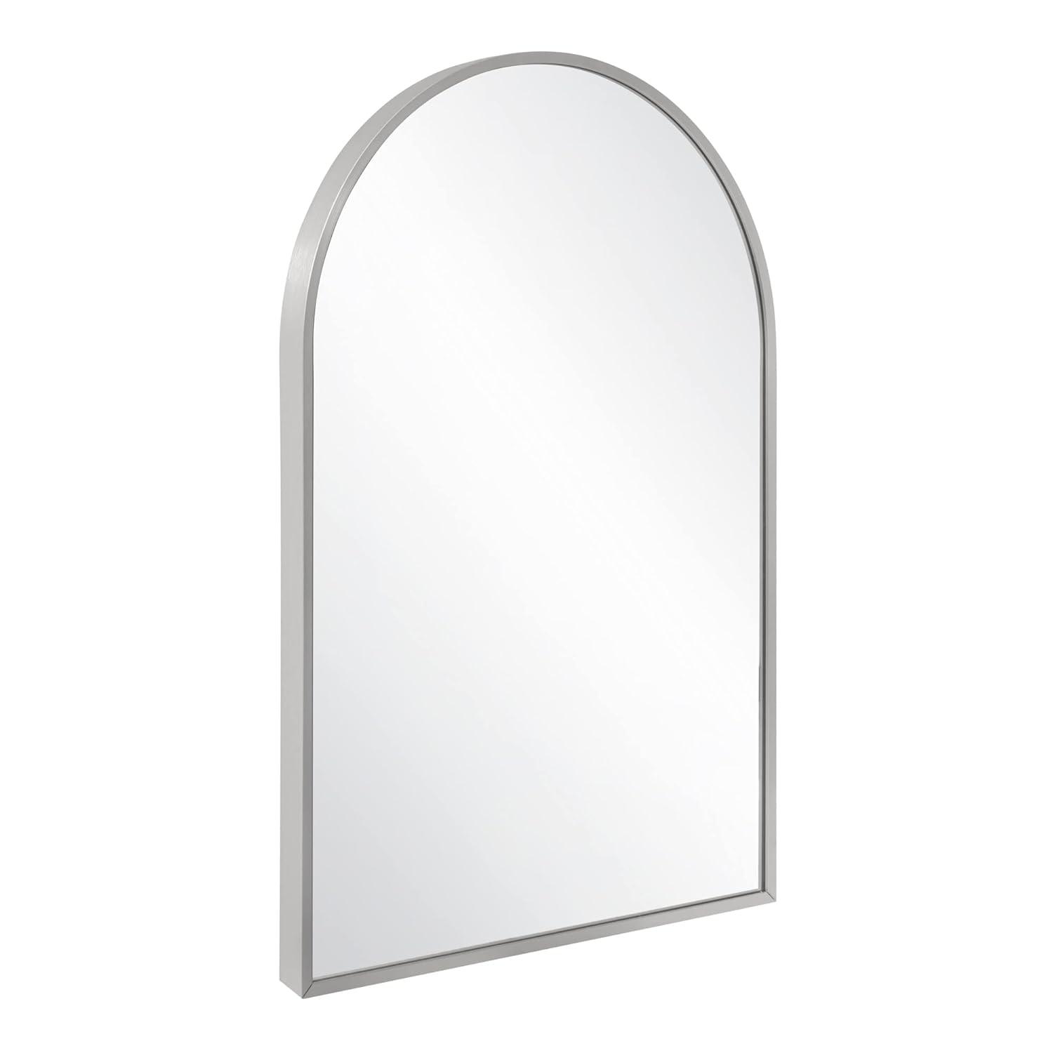 Maeve Arched Wall Accent Mirror – 36-Inch H X 24-Inch L, Modern Metal Framed – Living Room, Bedroom, Bathroom Vanity Mirror – Silver – Design House, 596726-SLV