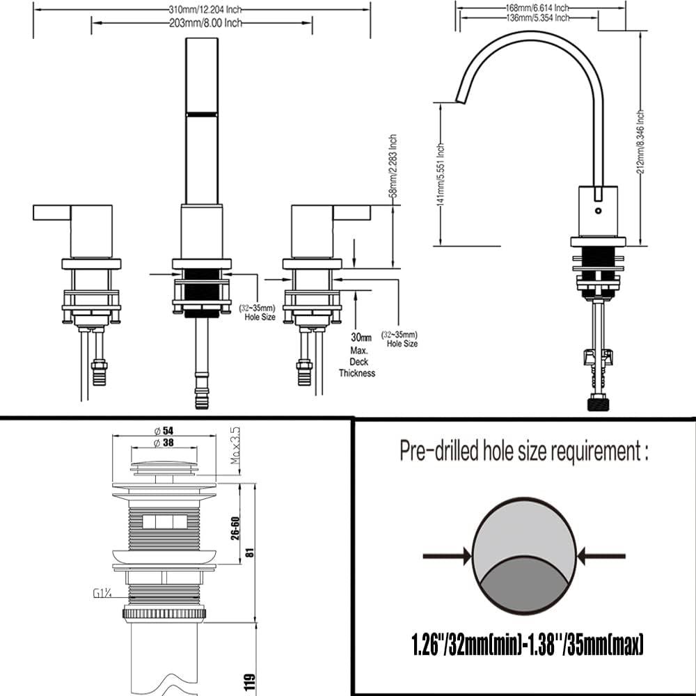 Widespread 2-handle Bathroom Faucet with Drain Assembly