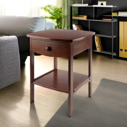 Winsome End Table Walnut: Hardwood Frame, MDF Top, Rectangular Side Table with Shelf & Drawer