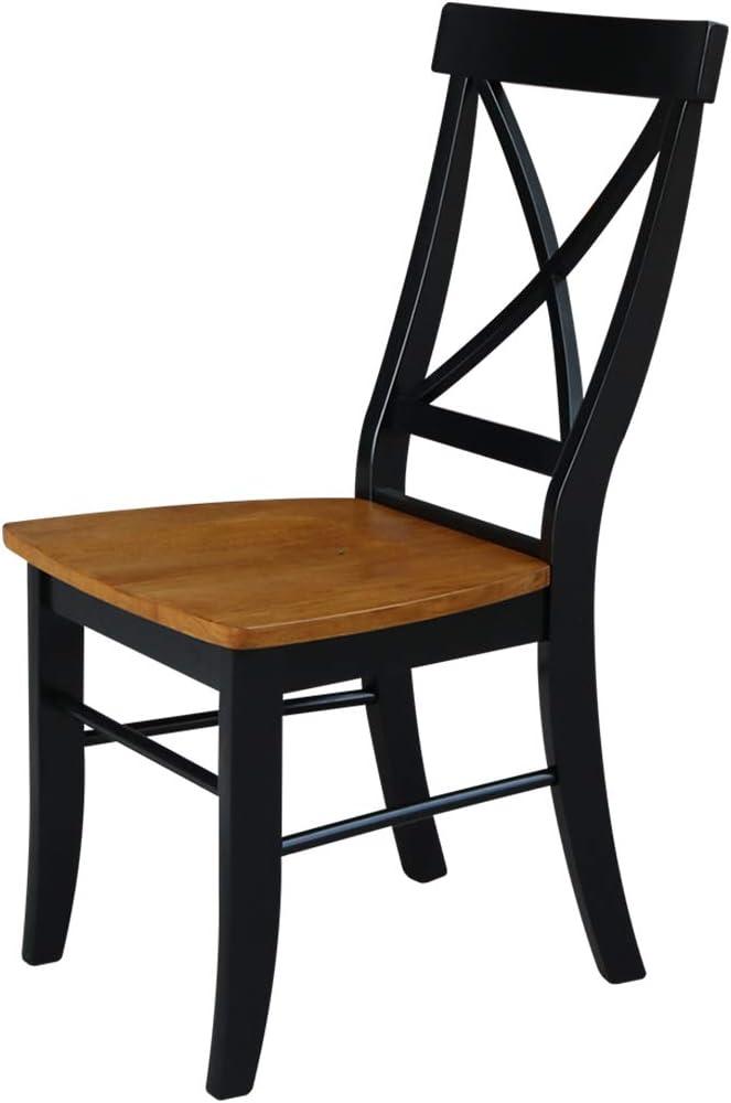 International Concepts Set of 2 X Back Chairs with Solid Wood Seats Black/Cherry Red: Hardwood Frame, Mid-Century Style