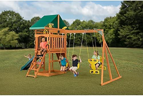 Sky View Cedar Backyard Playset | W: 17'10" D: 9'4" H: 9'9" | w/2-Person Glider & 2 Belt Swings | Binoculars, Steering Wheel & Telescope | Kids Age 3-12 | ASTM Standards | 10-Year Warranty on Wood