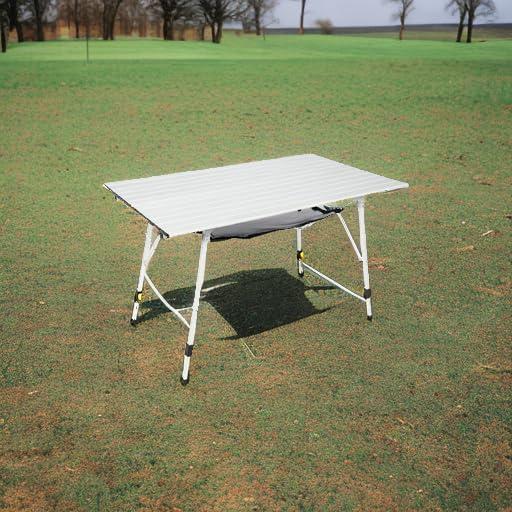 PORTAL Outdoor Folding Portable Picnic Camping Table with Adjustable Height Aluminum Roll Up Table Top Mesh Layer, Silver