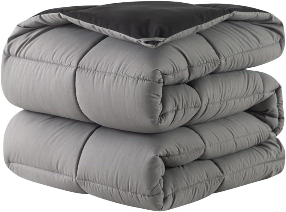 DOWNCOOL Comforter King Size, Reversible Duvet Insert,Black/Grey All Season Blanket, Lightweight Quilt, Down Alternative Hotel Comforter with Corner Tabs (Black/Gray, King 102x90 Inches)