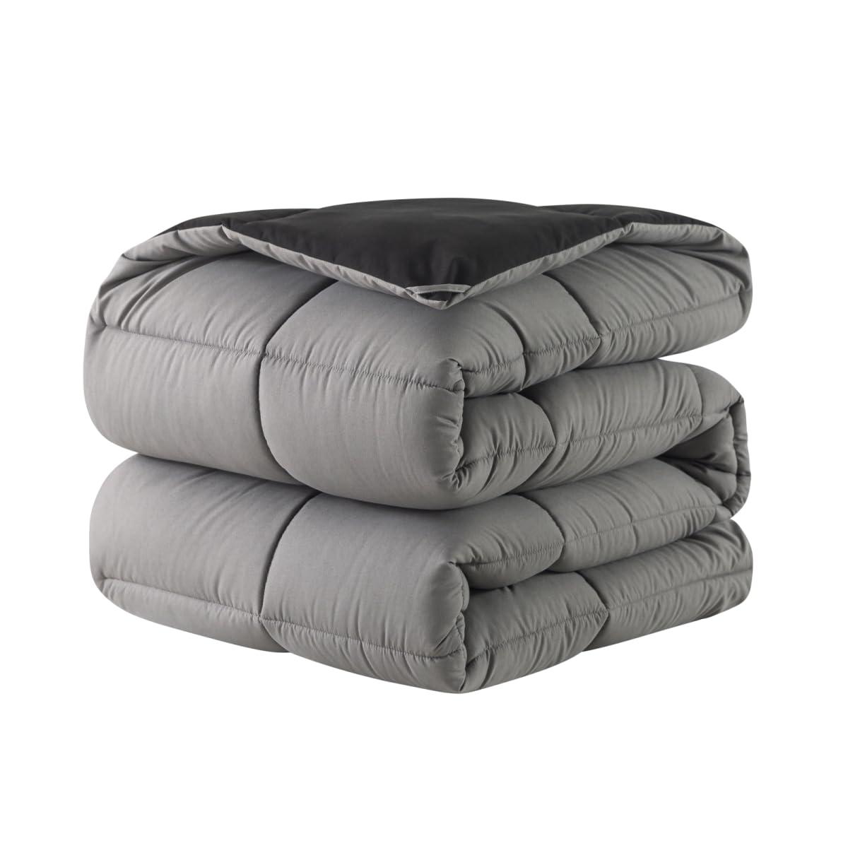 DOWNCOOL Comforter King Size, Reversible Duvet Insert,Black/Grey All Season Blanket, Lightweight Quilt, Down Alternative Hotel Comforter with Corner Tabs (Black/Gray, King 102x90 Inches)