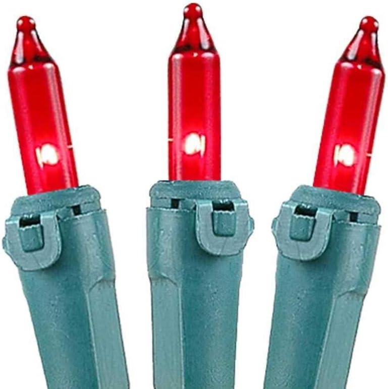 Novelty Lights Red 50 Light Incandescent Mini Christmas String Lights Green Wire 11 Feet