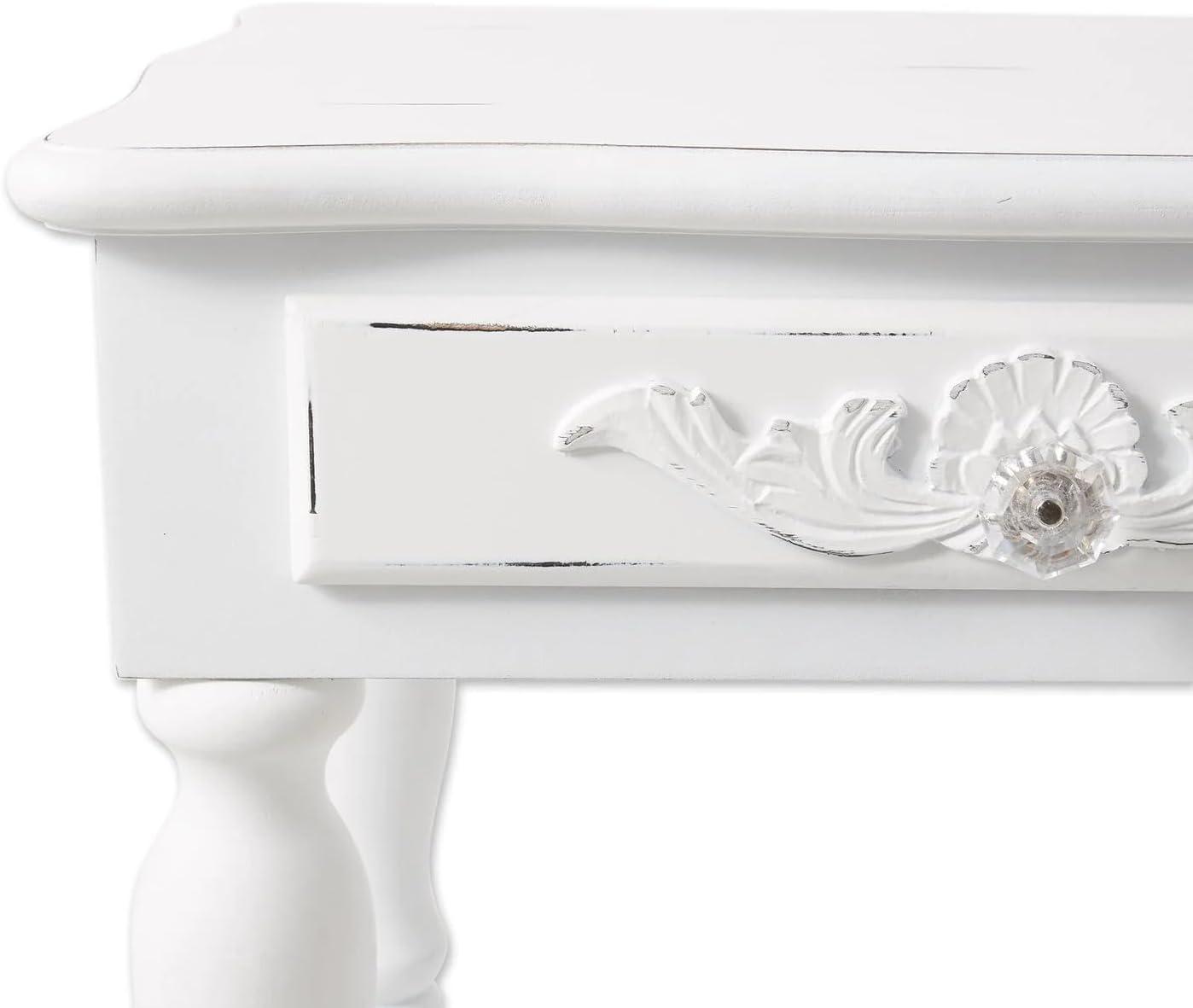 CintBllTer 34353 Carved White Side Table, Multicolor