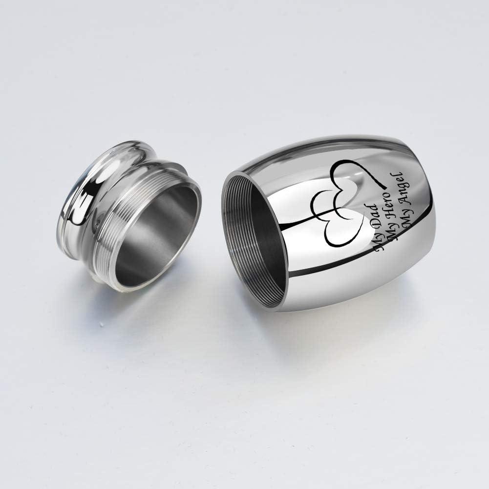 Small Keepsake Urn for Dad Mini Cremation Urns Decorative Memorial Funeral Ashes Holder Silver Engraved Stainless Steel Container for Dad Father 1.57 x 1.18 Inch-My Dad My Hero My Angel