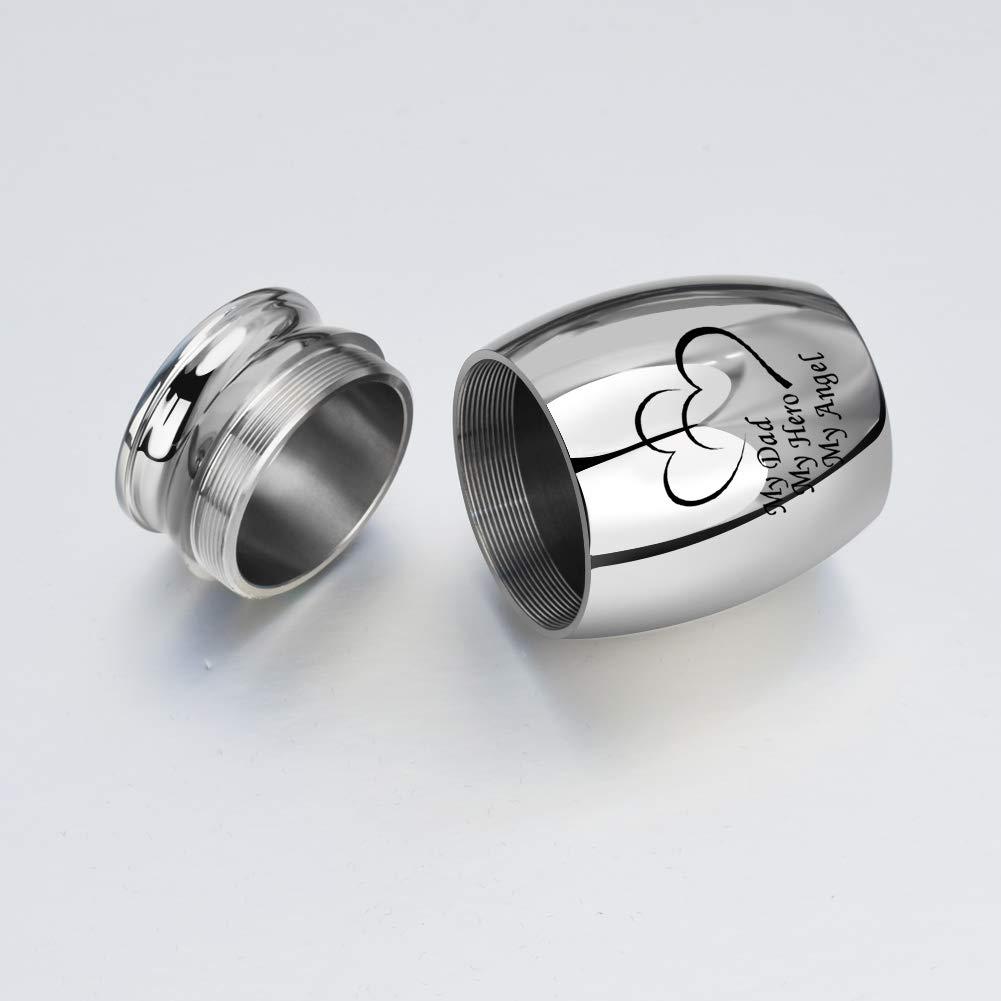 Small Keepsake Urn for Dad Mini Cremation Urns Decorative Memorial Funeral Ashes Holder Silver Engraved Stainless Steel Container for Dad Father 1.57 x 1.18 Inch-My Dad My Hero My Angel