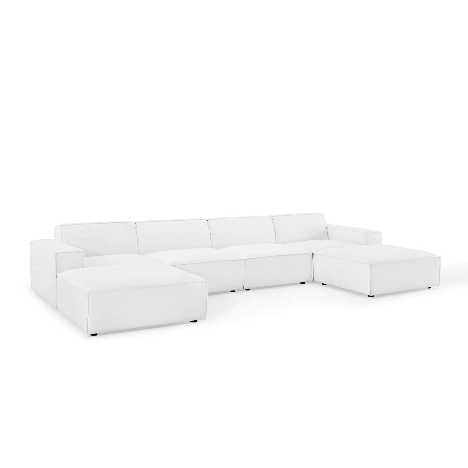 6pc Restore U-Shaped Sectional Sofa White - Modway: Polyester Upholstery, No Assembly, Modern Decor