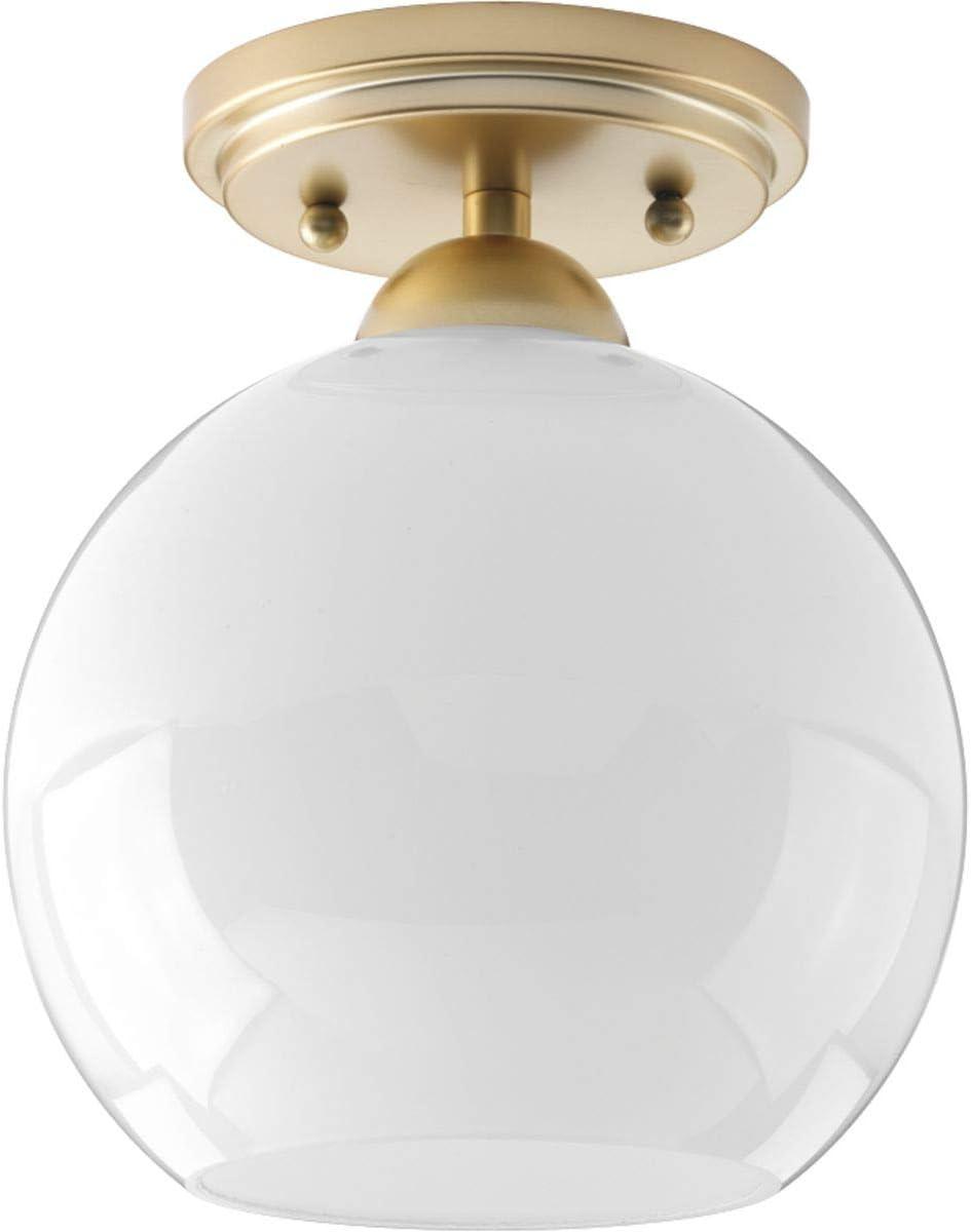 Progress Lighting Carisa 1-Light Flush Mount, Vintage Gold, White Glass Shade