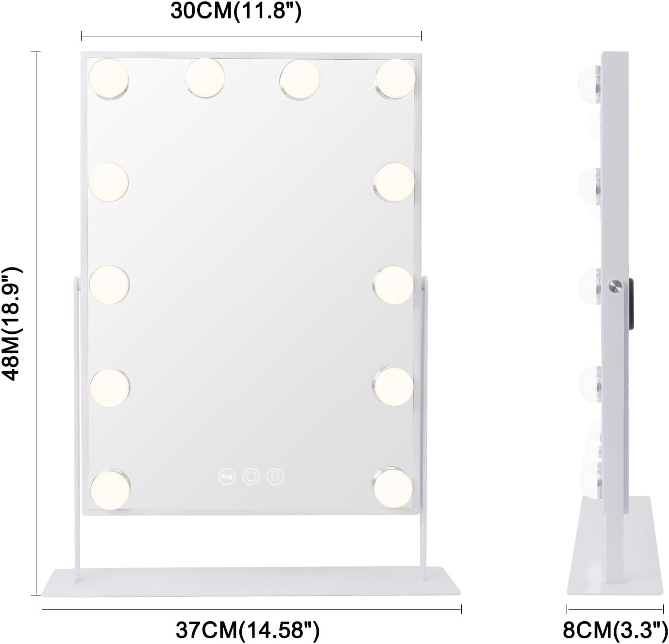 VANITII LLC VANITII Hollywood Vanity Makeup Mirror With 12 LED Bulbs Wireless Charge White Bluetooth 10X Magnifying Glass Smart Control