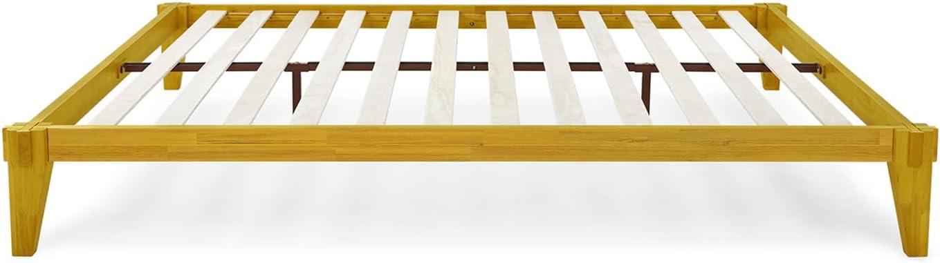 Natural Wood King Platform Bed Frame with Storage