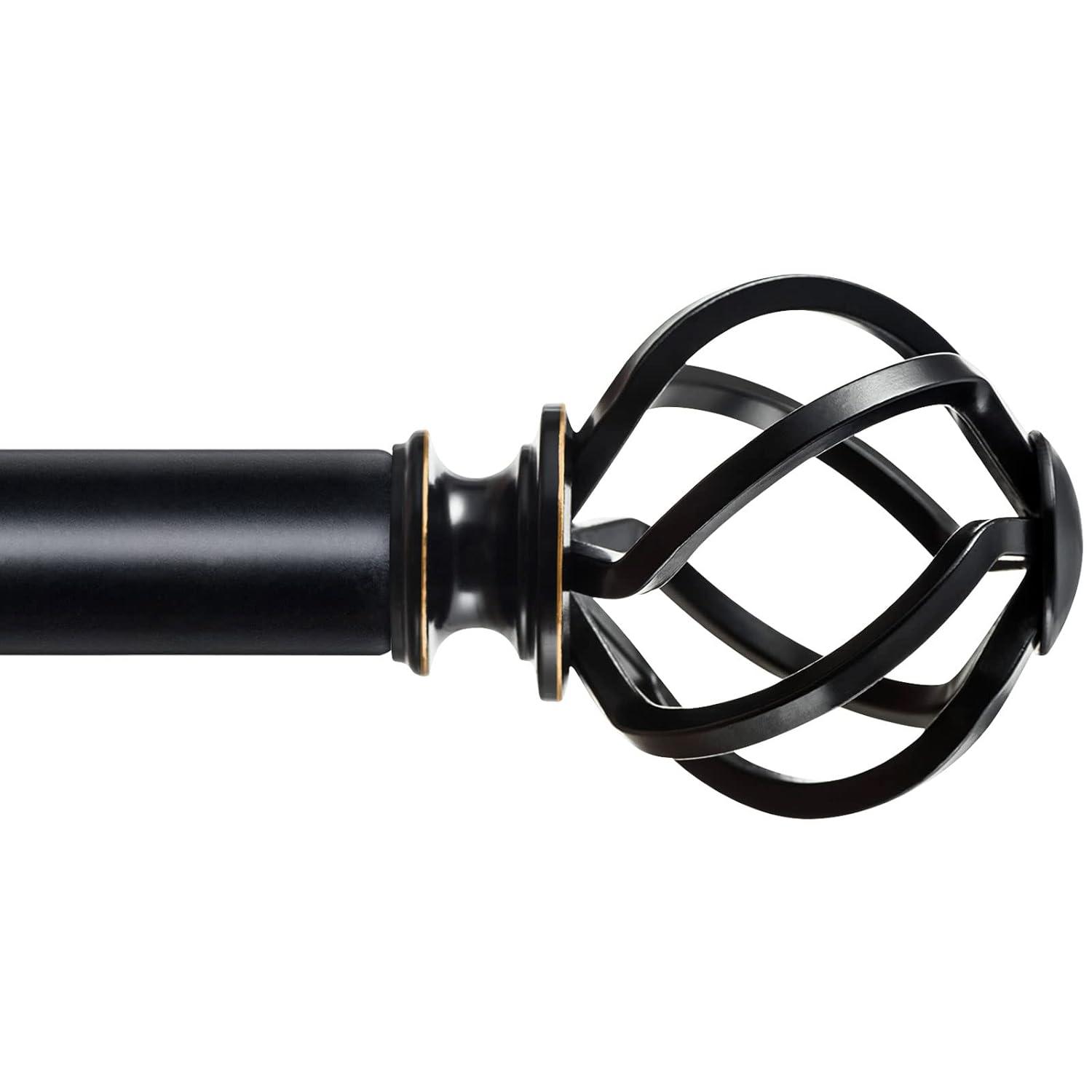 KAMANINA Black Curtain Rods for Windows 72 to 144 Inches (6-12ft), 1 Inch Heavy Duty Curtain Rod 32 to 144, Long Decorative Single Drapery Rods, Twisted Cage End