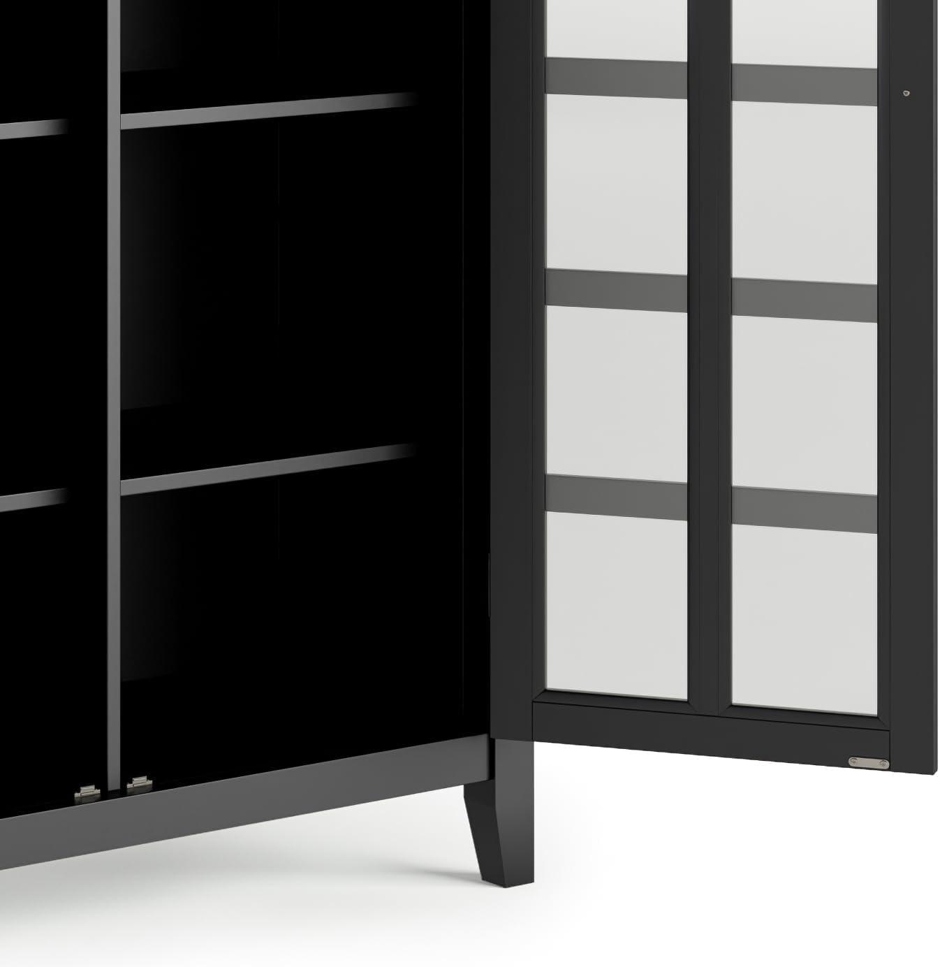 Simpli Home Artisan 30"W Solid Wood 2-Shelf Low Storage Cabinet with Glass Doors and Adjustable Shelves