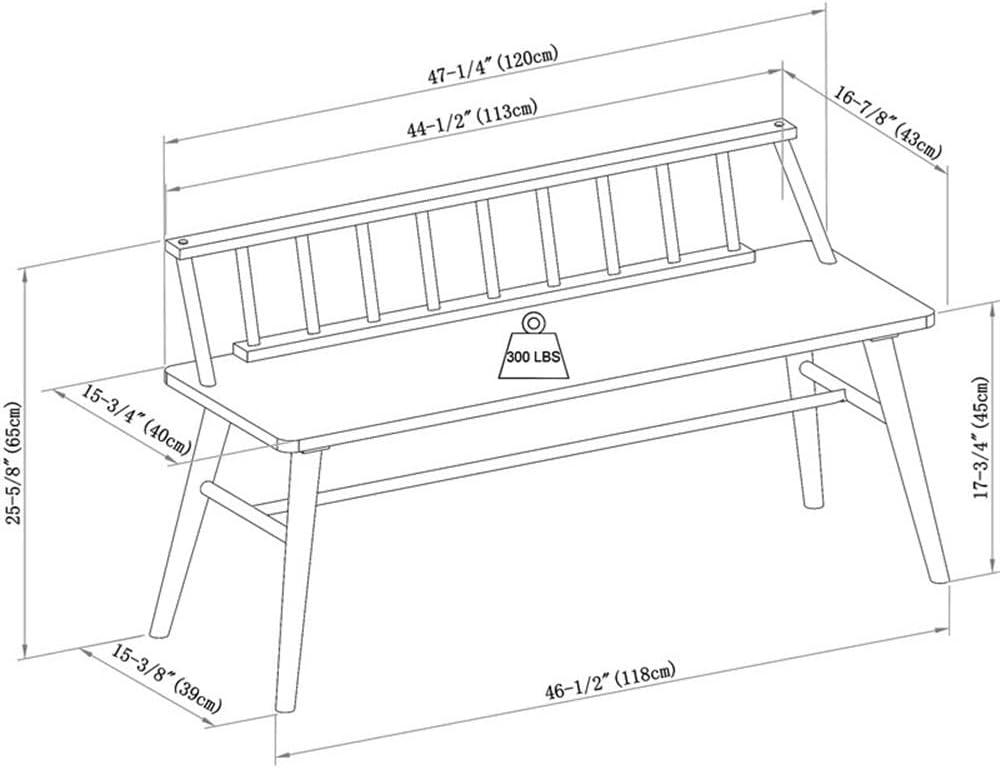 47" Solid Wood Low Back Spindle Bench - Walnut