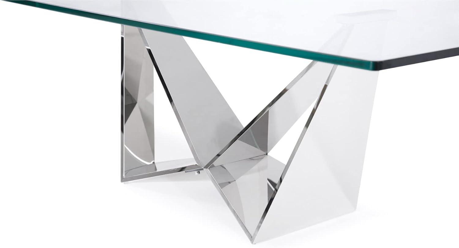 Serra 51'' Clear Glass Coffee Table with Polished Stainless Steel Base